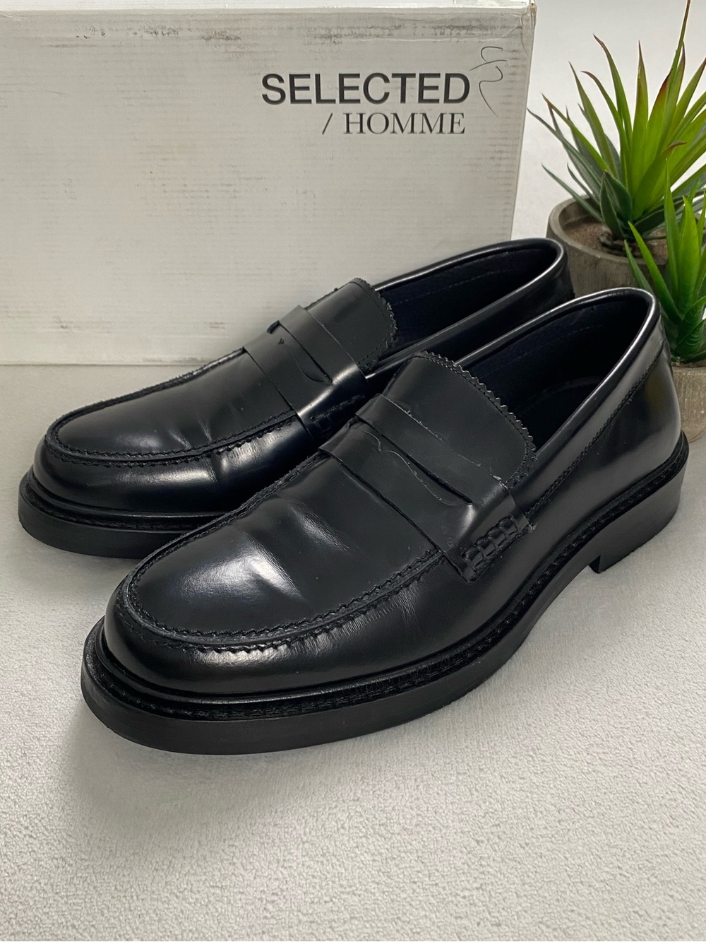 Selected / Homme Carter Polido Polished Genuine Leather Penny Loafers | Black